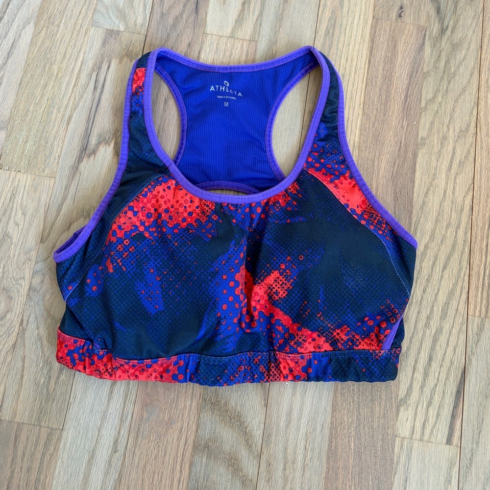 Athleta Sparts Bra Purple Red Abstract Print Padded M